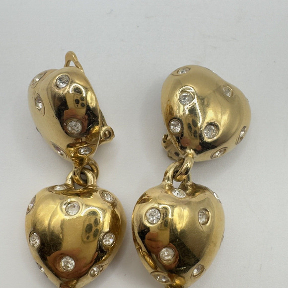 Givenchy Vintage Heart Clip Earrings Gold Tone Chunky Runway 1980 Valentines Day - Picture 9 of 12